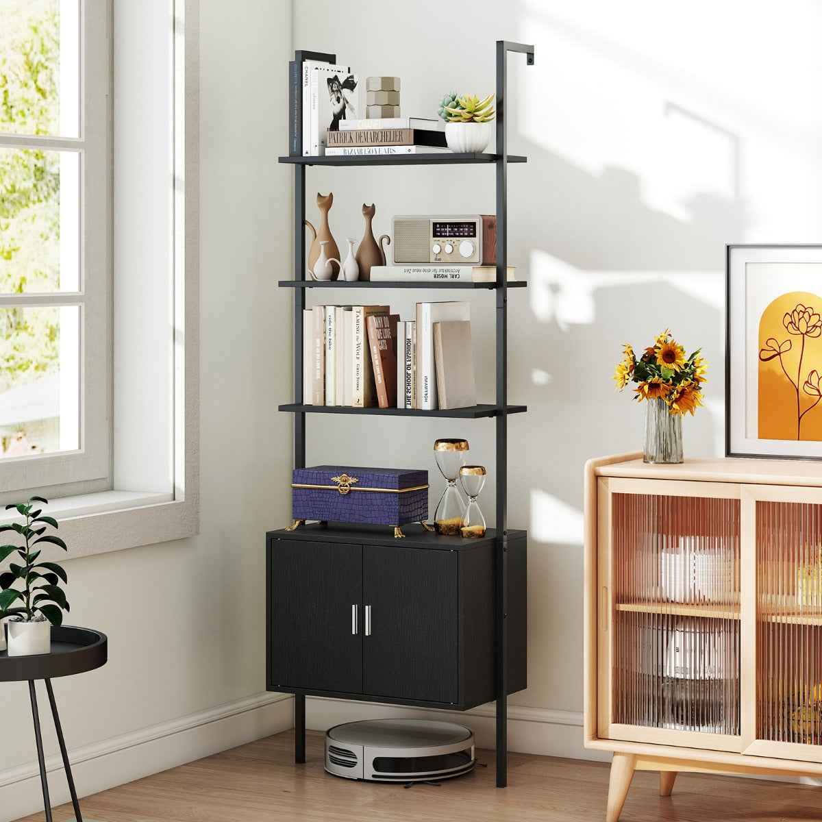 Supporto di esposizione a ripiani aperto per soggiorno e armadio-Supporto di esposizione 184 cm con 5 eipiani Nero