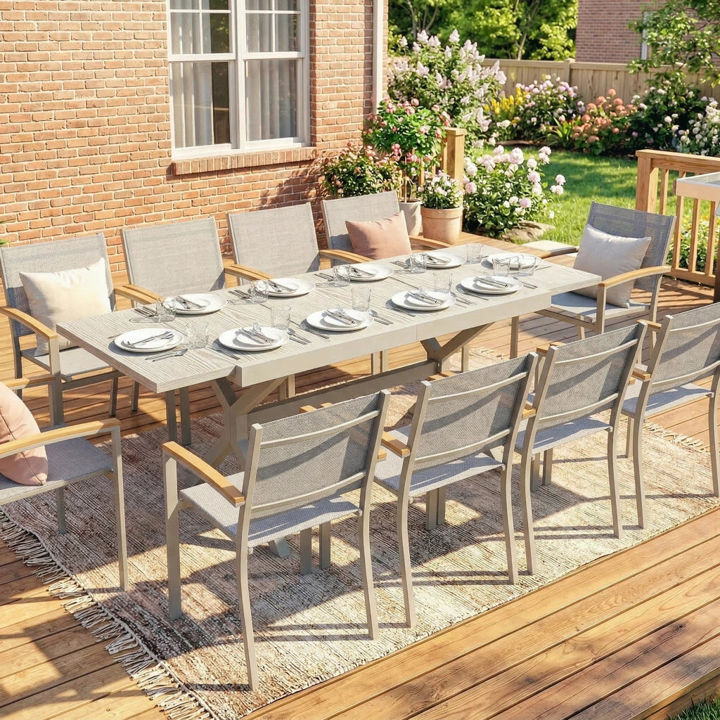 Tavolo da Giardino Allungabile 154-214x85x73 cm per 8-10 Persone in Alluminio e Acciaio Grigio
