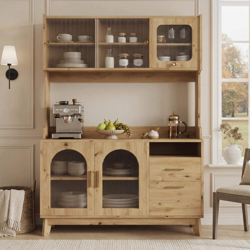 Mobile alto da sala da pranzo con prese e USB, effetto legno