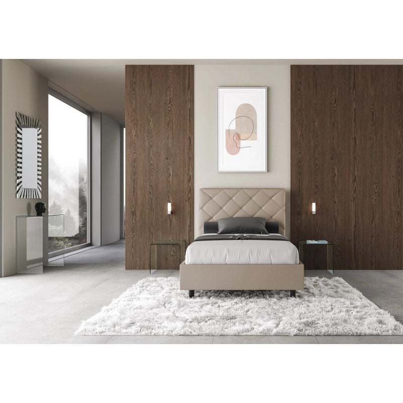 Letto imbottito Piazza e mezzo 130x190 cm Priya - Similpelle,Tortora,Con rete