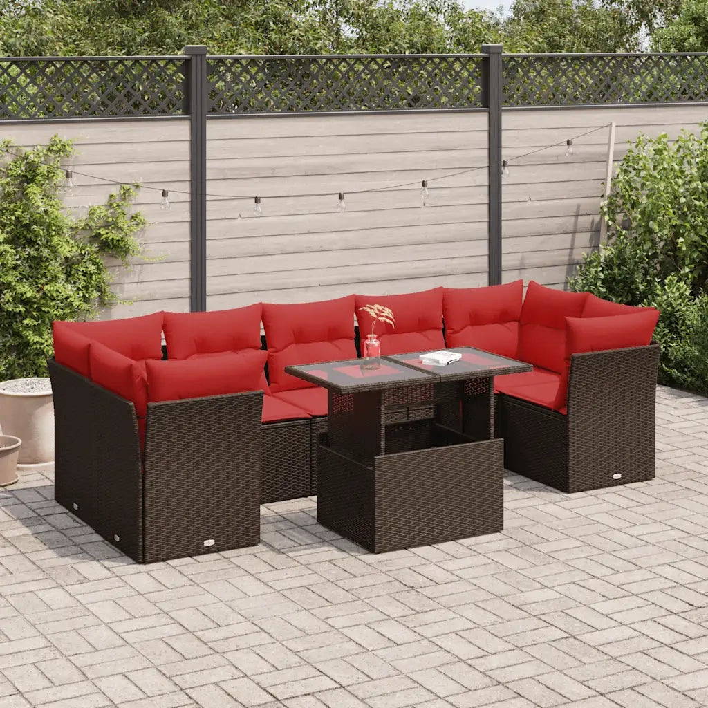 Set Divani Giardino 8 pz con Cuscini Marrone Polyrattan Acacia 3326125
