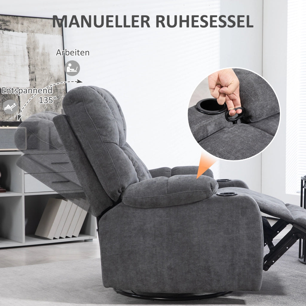 Poltrona relax reclinabile con poggiapiedi ¨C Xylo ¨C girevole grigio scuro 88x96x108cm
