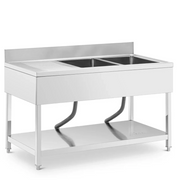 Lavello professionale in acciaio inox con 2 vasche 140 x 70 x 97 cm acciaio inox argento 14_0009564