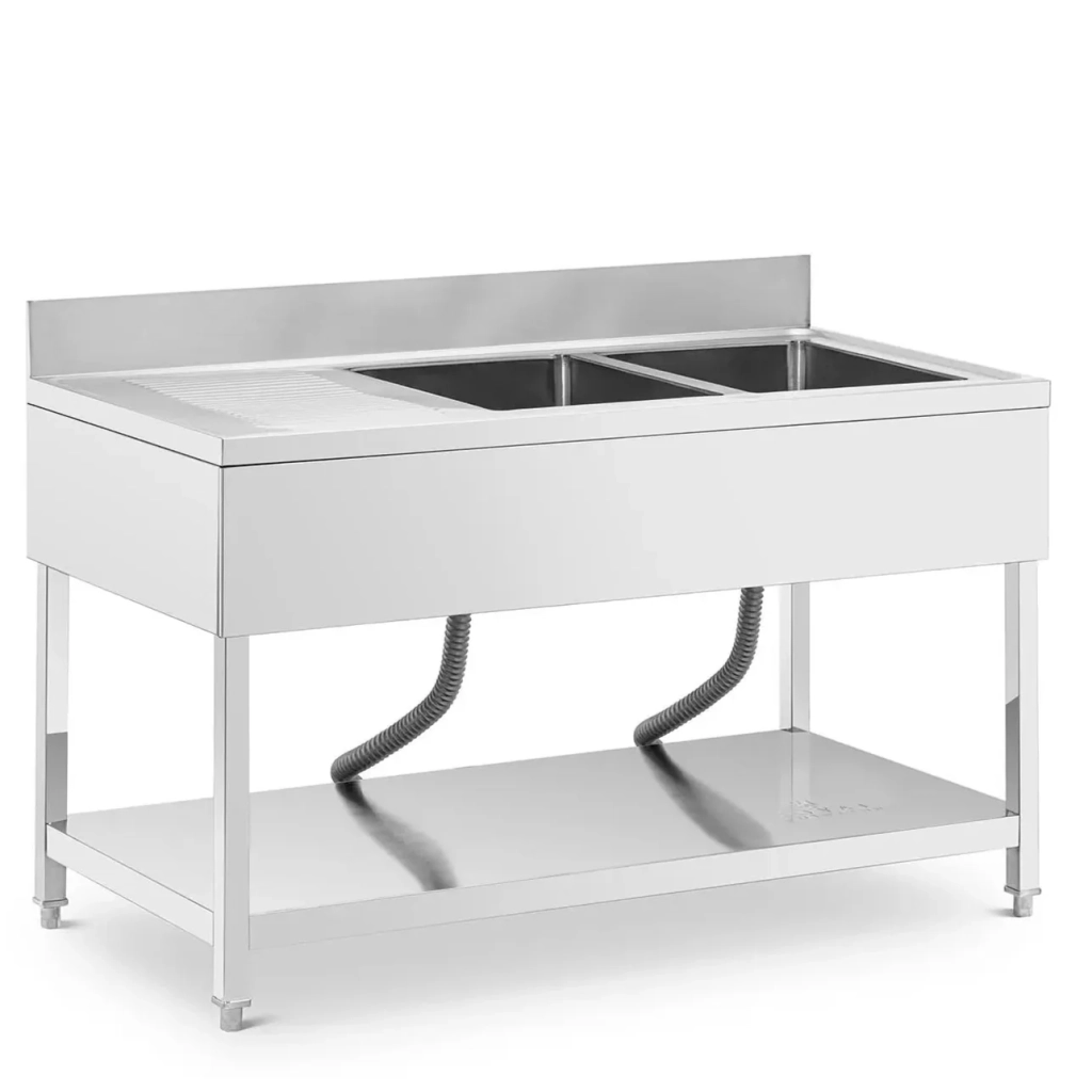 Lavello professionale in acciaio inox con 2 vasche 140 x 70 x 97 cm acciaio inox argento 14_0009564