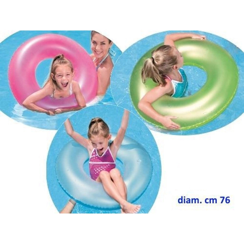 Trade Shop - Ciambella Salvagente Gonfiabile Per Bambini Trasparente Neon Nuoto 76 Cm 36024 -