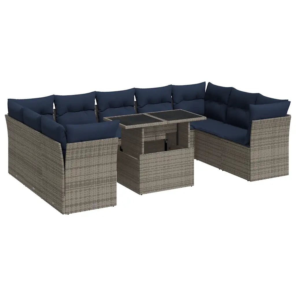 Divano Giardino 10 pz con Cuscini Grigio in Polyrattan Acacia