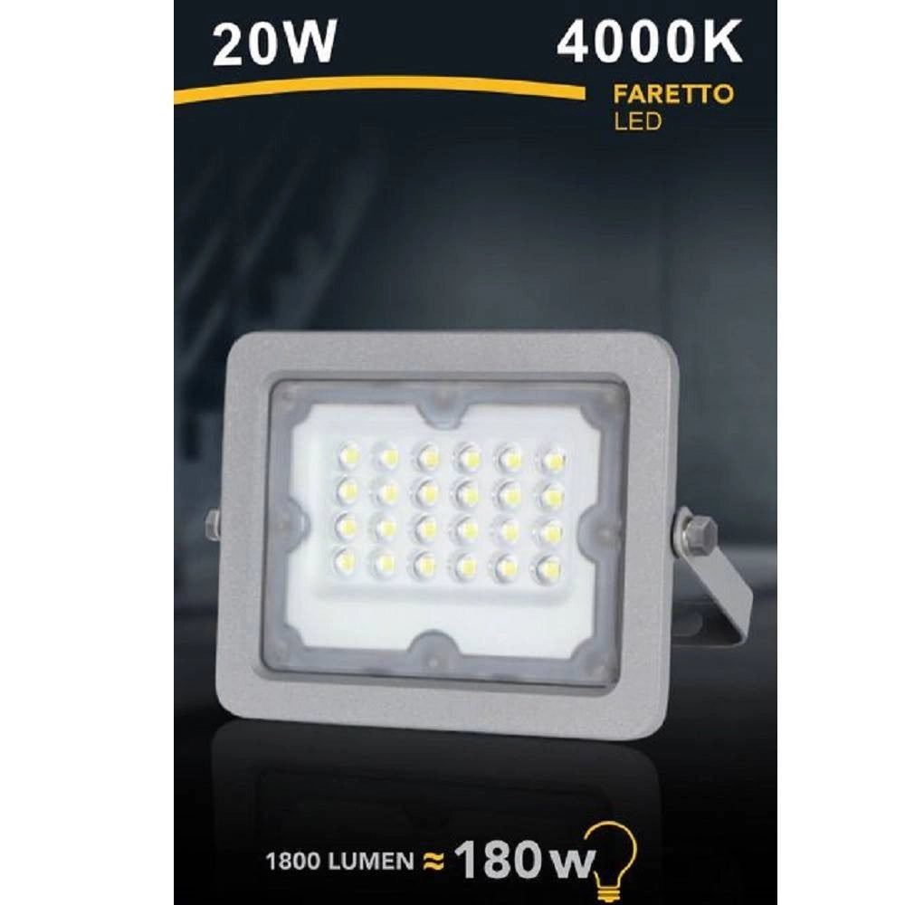 Trade Shop - Faretto Led Proiettore Slim Esterno Grigio 20w Ip65 Luce 6500k 4000k 3000k Fs20w -
