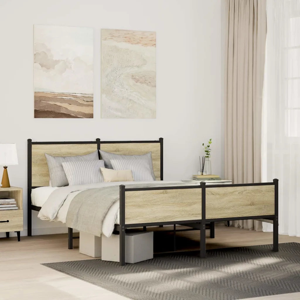 vidaXL Giroletto senza Materaso in Metallo Rovere Sonoma 150x200 cm