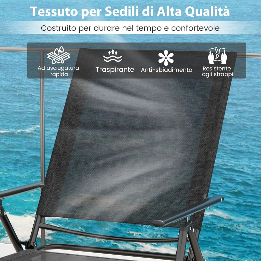 Set di 2 Lettini Prendisole da Giardino, con Schienale Regolabile, Sedia a Sdraio Pieghevole con Schienale Reclinabile, per Terrazzo Piscina Giardino, Portata 150 kg (Nero)