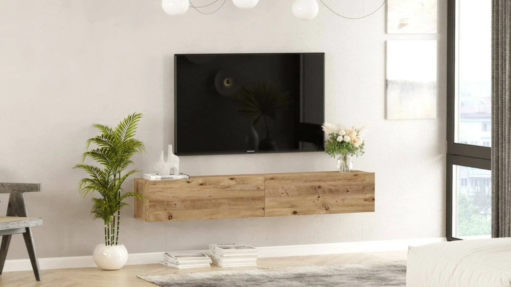 Mobile porta TV Pavone, Credenza da soggiorno, Armadio basso per TV, Base parete attrezzata, 180x32h30 cm, Quercia