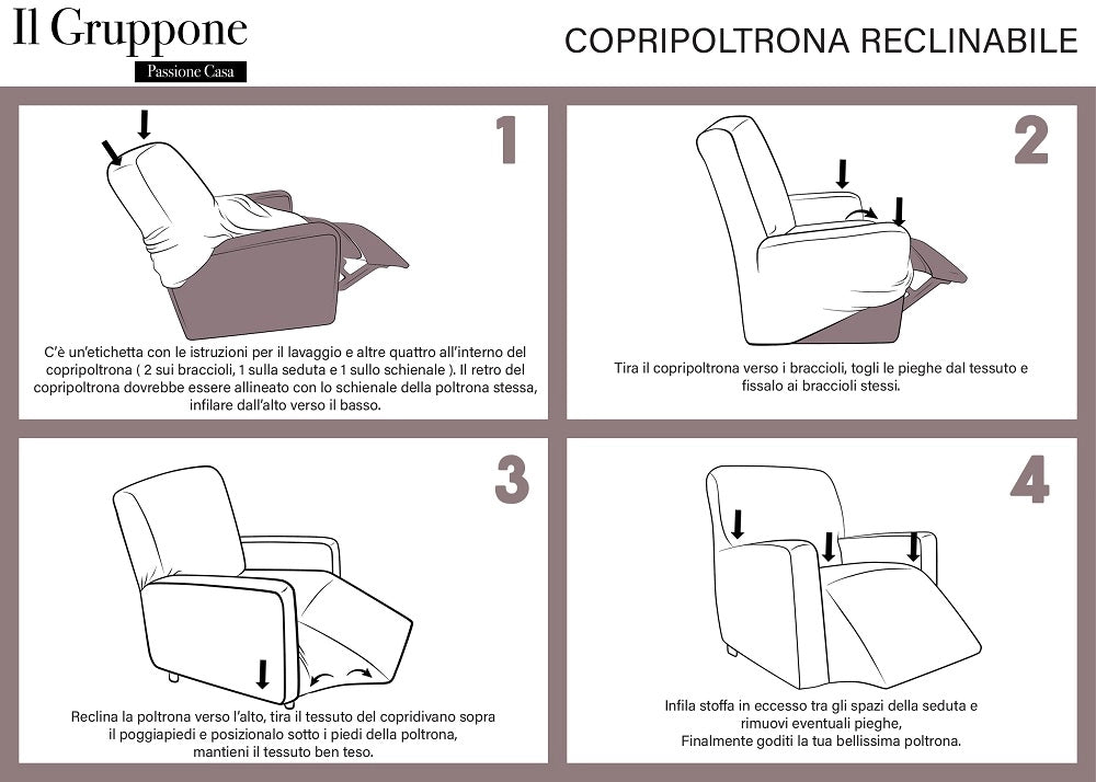 Copripoltrona jacquard elasticizzato per poltrona reclinabile relax con tasche Bianco