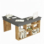 Scrivania Altin, Scrittoio multiuso, Tavolo per ufficio porta PC, Piano di lavoro, 129x120h72 cm, Quercia e Nero