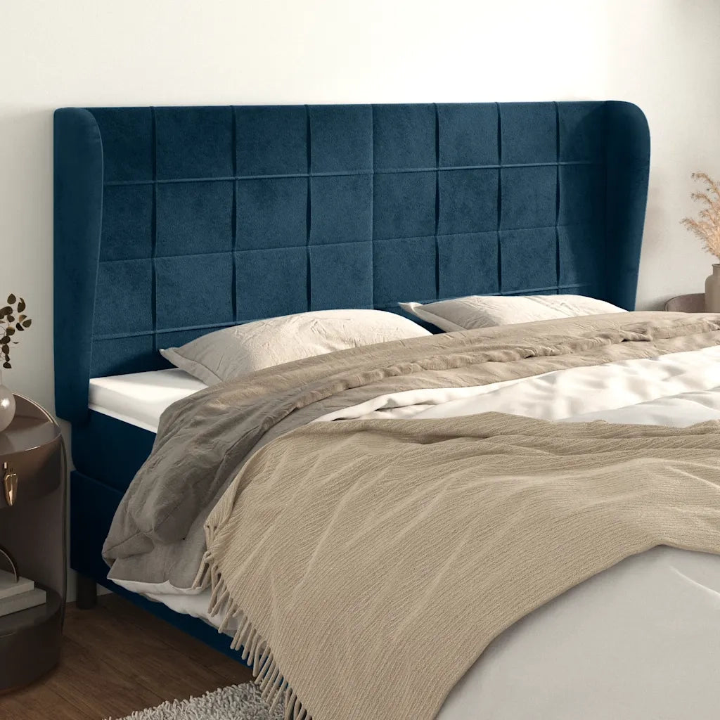Testiera | Testata ad Orecchio Blu Scuro 183x23x118/128 cm in Velluto
