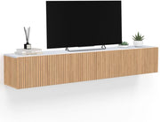 Mobile TV sospeso JULIETTE 180 cm con 2 ante, piano effetto marmo, doghe in legno color rovere