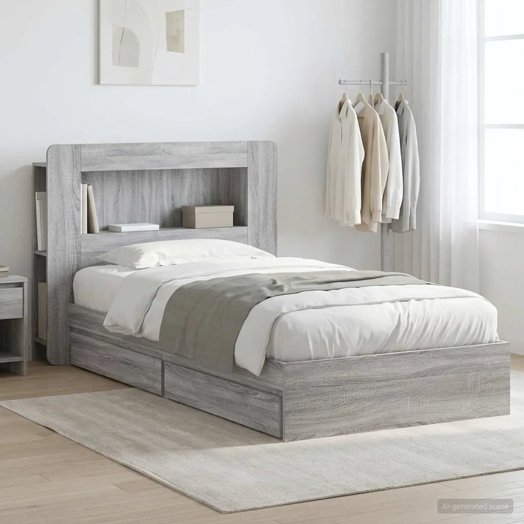 Telaio del letto con storage Sonoma grigio 75 x 190 cm