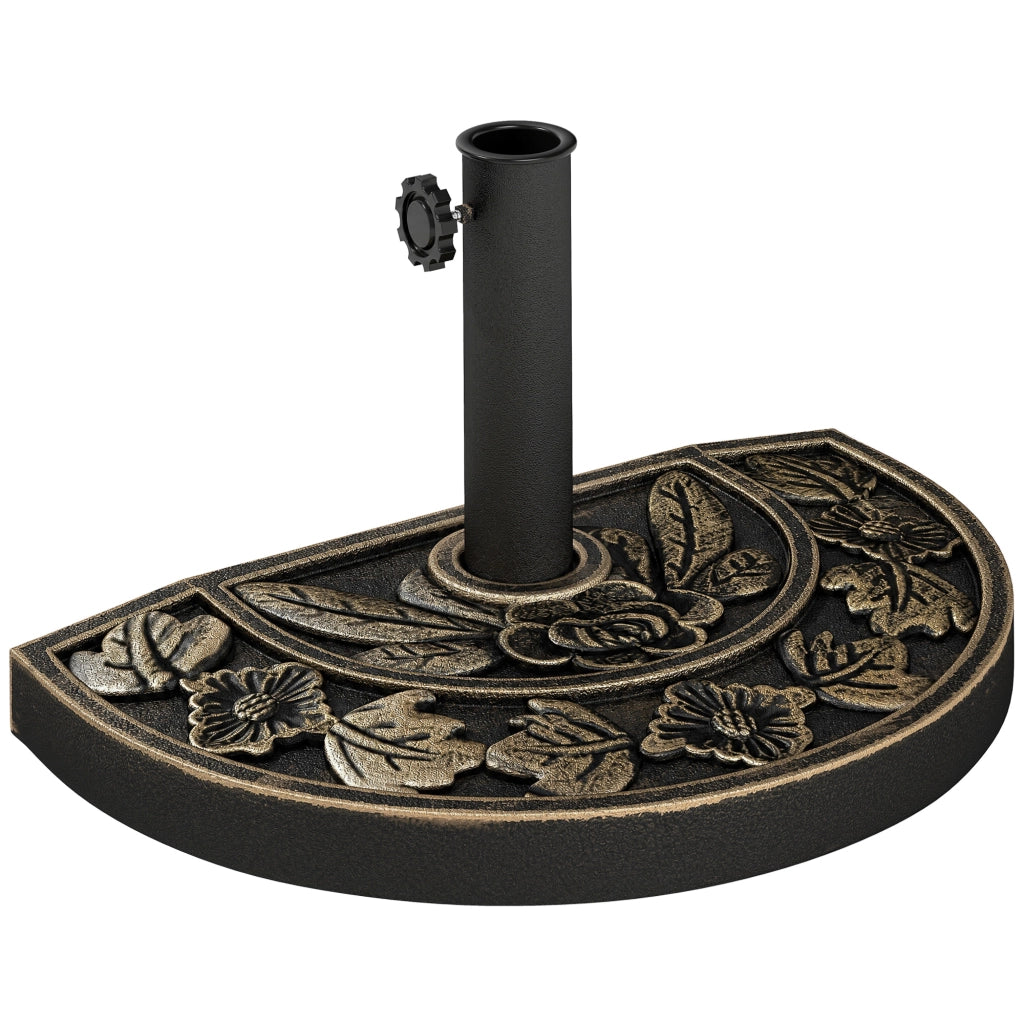 Base per Ombrellone a Mezzaluna da ?38 mm e ?48 mm con Manovella, Basamento per Ombrellone in Resina, Base Ombrellone a Parete 50x31x32 cm, Bronzo