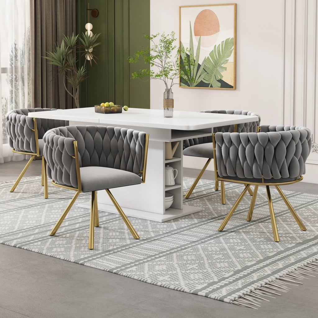 Sedie da pranzo set da 2 girevoli a 360 gradi con schienale ergonomico e seduta imbottita in velluto grigio oro