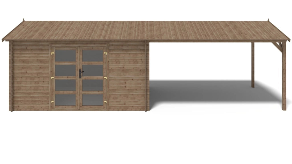 Casetta da giardino in legno – 4x3 m con estensione 4x2.76 m - 23.06 m² - DOM677+DOS194 - ALTANKA