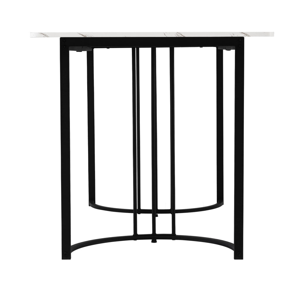 Tavolo da pranzo 140x80x75 cm con piedini regolabili; piano effetto marmo in MDF; bianco