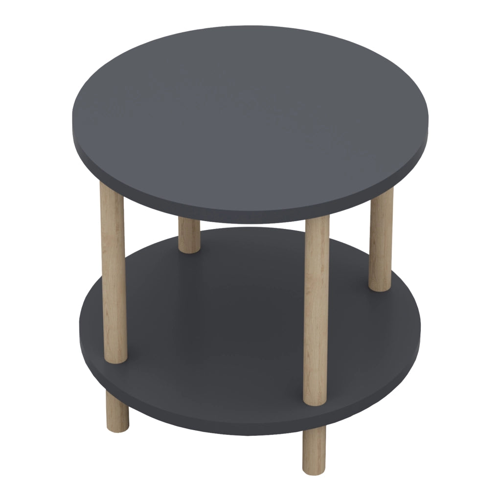 Tavolino Rotondo VES con 2 Piani di Appoggio 49xØ42 cm Grigio [en.casa]