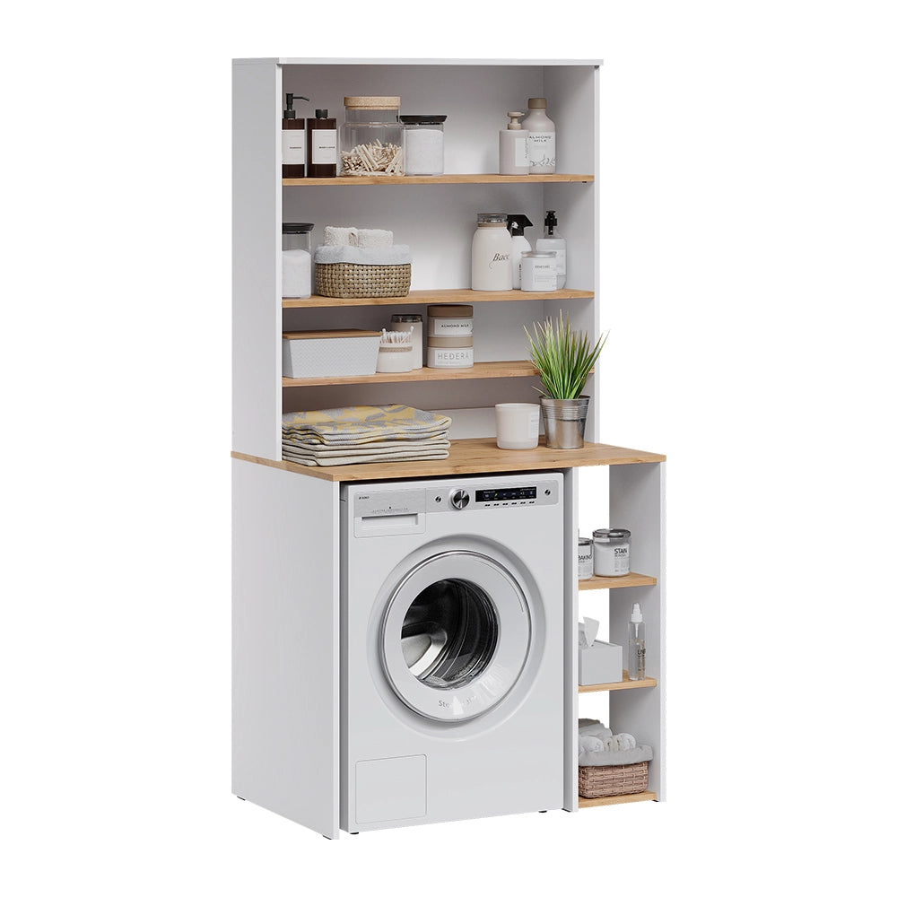Mobile per lavatrice Viktor Bianco/Rovere artigianale 93.6 x 88.2 cm 2 parti con ripiano Vicco