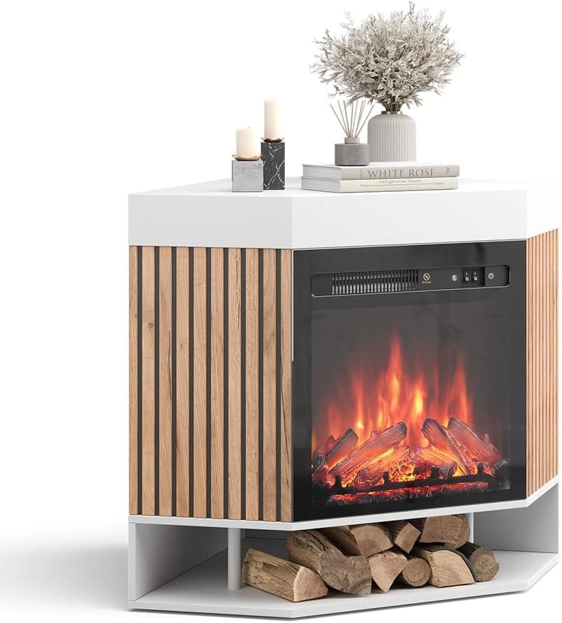 Caminetto elettrico "Lynea", Bianco, 100 cm con effetto fiamma realistico e riscaldatore da 1800W