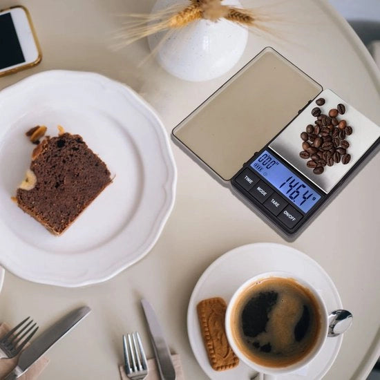 Ponderosità del caffè - Bilancino digitale da 1000g con timer - Funzione di attacco - Bilancino portatile per cucina - Facile da utilizzare - Funzione di staccaggio e di fissaggio