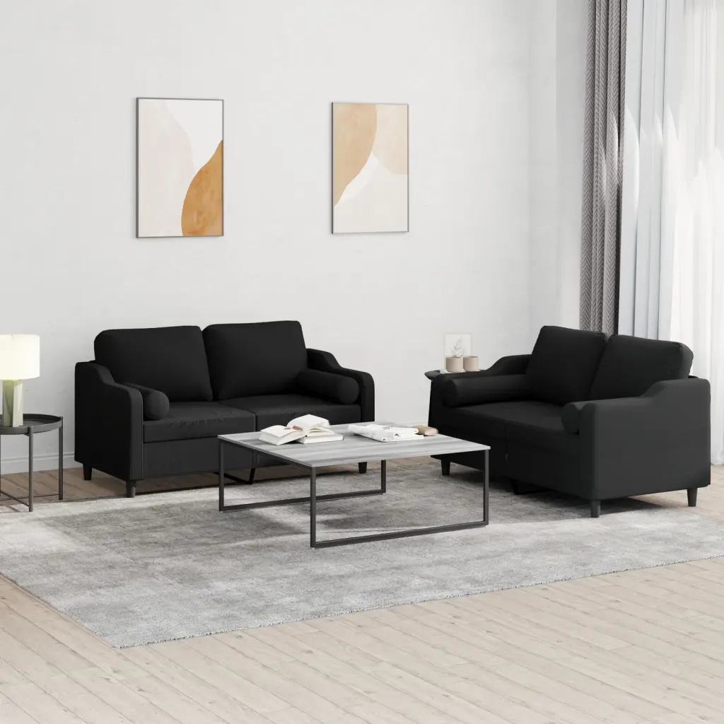 Set Divani 2 pz con Cuscini Nero in Tessuto 3201822
