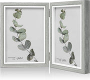 Fotolijst in legno 13x18 con collage doppio - 2 foto bianche - stile shabby per regali di famiglia, grigio