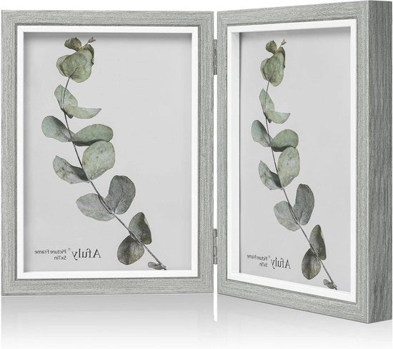 Fotolijst in legno 13x18 con collage doppio - 2 foto bianche - stile shabby per regali di famiglia, grigio