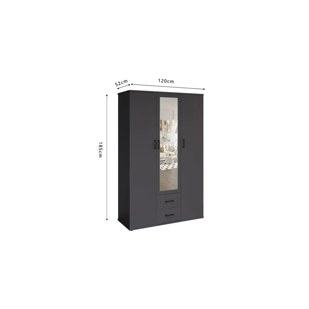 Armadio TOM – 3 porte – Colore grigio antracite – Guardaroba + scaffali – L120 cm – Design