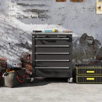 Armadio porta attrezzi con 5 cassetti e ruote, in acciaio, Nero