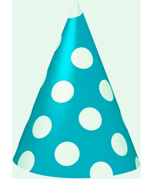 18 Cappello Cono Pois Azzurro Cappellino In Carta Monouso Per Festa Party         