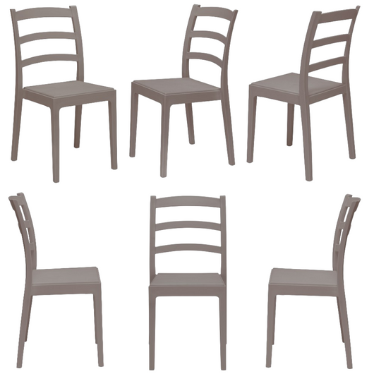 Set 6 sedie in polipropilene REA, MADE IN ITALY, impilabile, resistente ai raggi UV, design classico, ideale per sala da pranzo, cucina, sala d’attesa, bar, ristoranti o giardino, colore Tortora