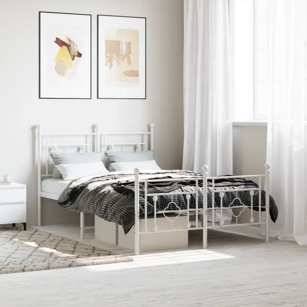 Letto matrimoniale | Letto per adulti | Giroletto con Testiera e Pediera Metallo Bianco 120x200 cm