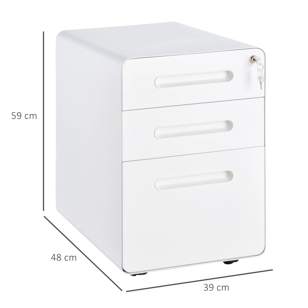 Mobile schedario/contenitore per ufficio con 3 cassetti, in acciaio, bianco, 39x48x59 cm