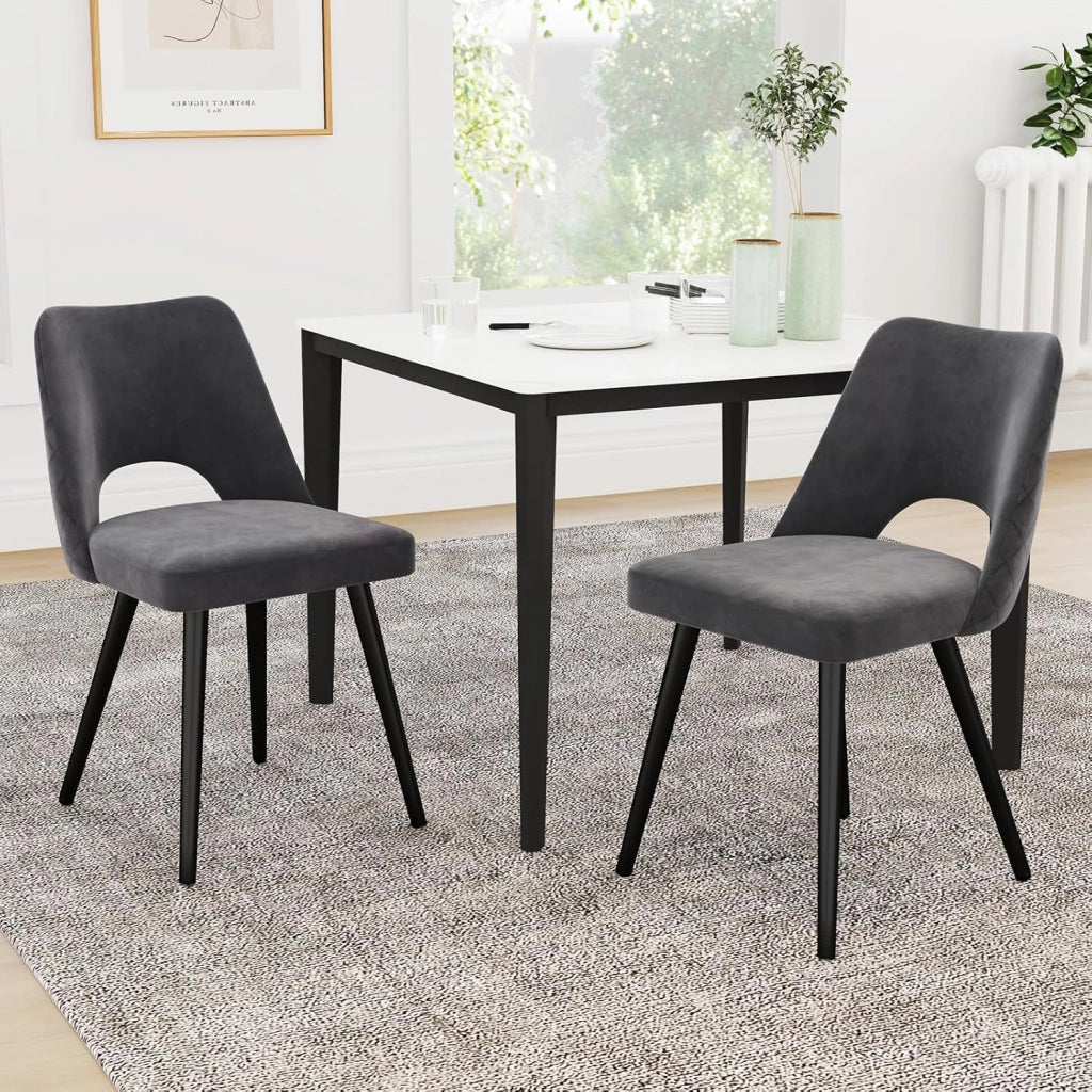 Set di 2 sedie per sala da pranzo, da cucina, per soggiorno, da pranzo, da bar, in velluto grigio, con schienale e gambe in metallo, 46 x 60 x 84 cm