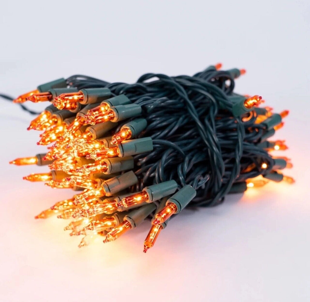 Catena luminosa 100 LED luce arancione a batteria da esterno per halloween 10 mt