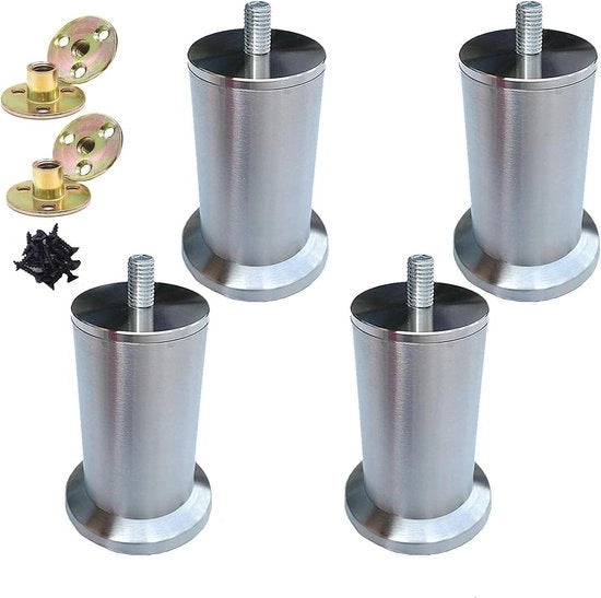 Piedini in acciaio inossidabile per mobili - 4 pezzi da 10 cm - piedini per armadio, piedini per divano, piedini per tavolo - viti M10 - regolabili in altezza
