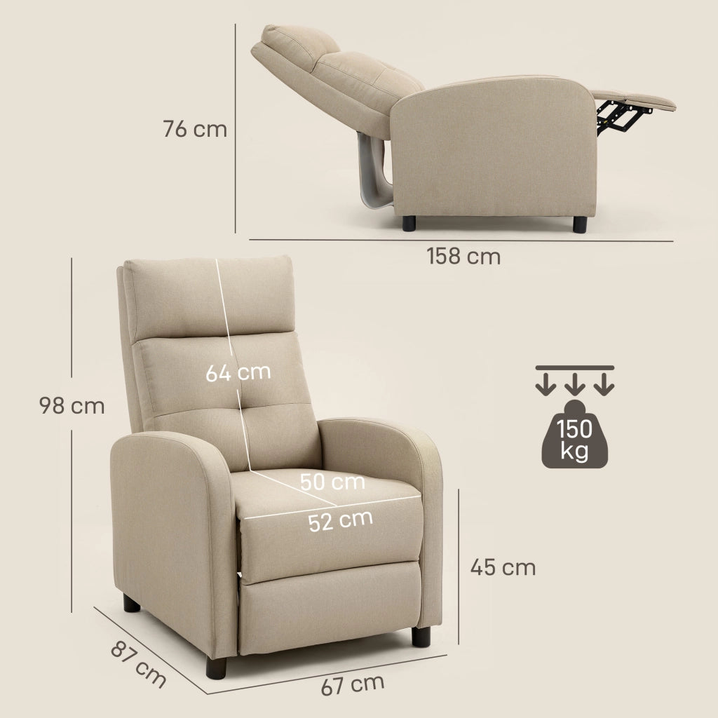 Poltrona relax reclinabile con poggiapiedi ¨C Xylo ¨C tessuto beige, portata 150 kg