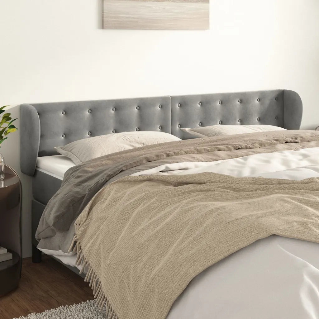 Testiera ad Orecchio-Testata con Orecchie Grigio Chiaro 163x23x78/88 cm in Velluto 281506