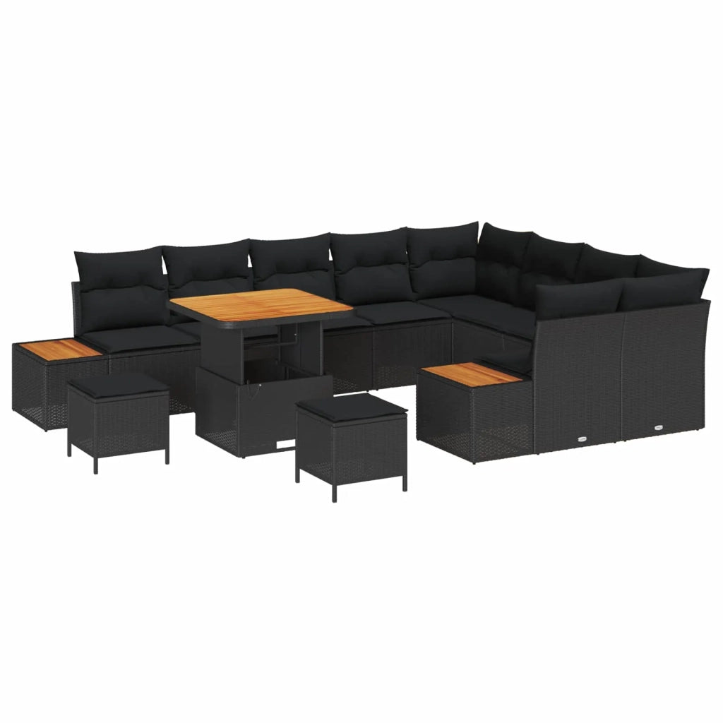 Set Divano da Giardino con cuscino 12 pcs Nero Poly Rattan 3364899