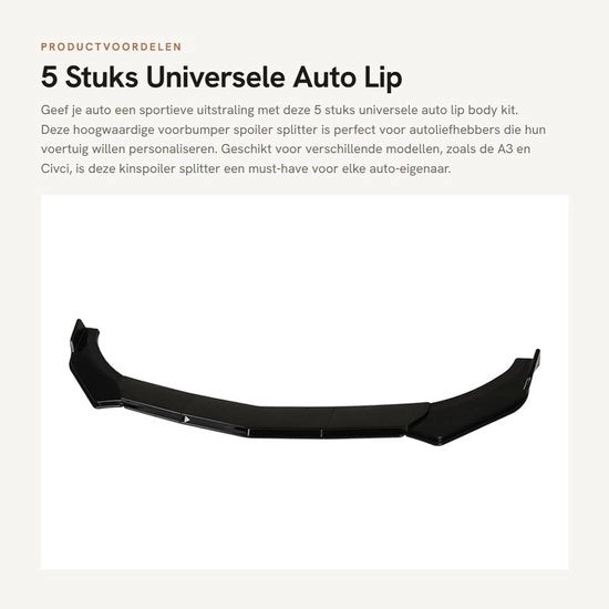 Kit di protezione per fendinebbia universale - Spoiler ABS - Diffusore di scarico - Set di 5 - Nero lucido