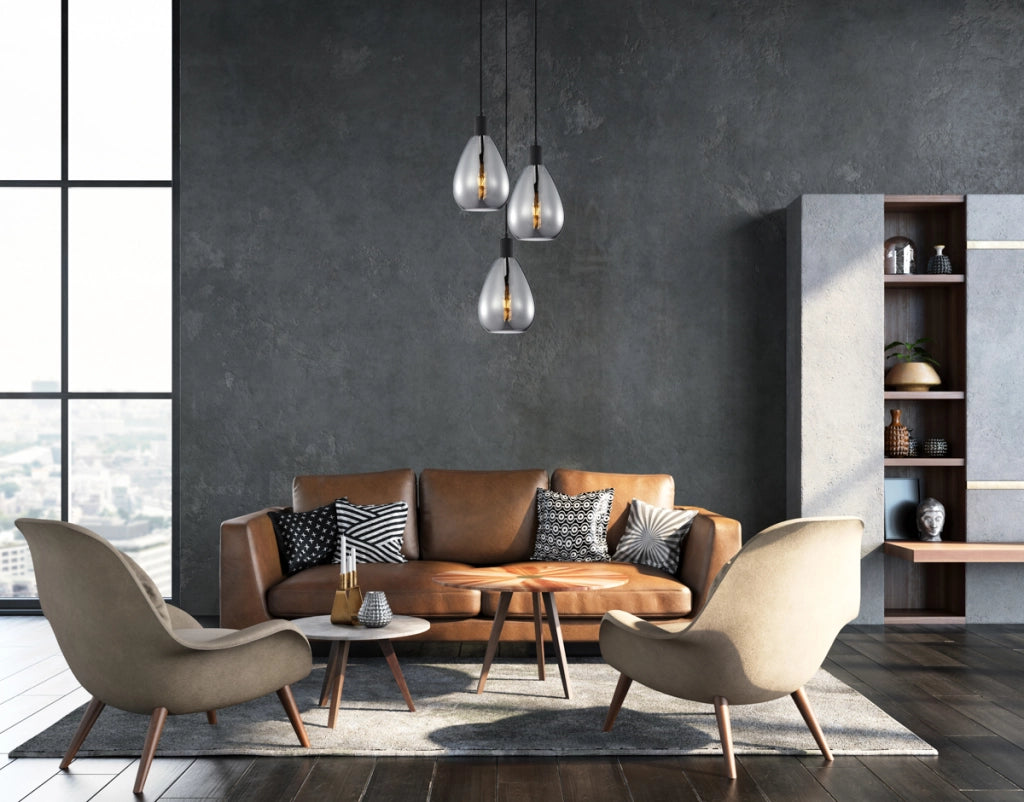 Lampadario Italux Zulo rotondo nero vetro fumé 3xE27