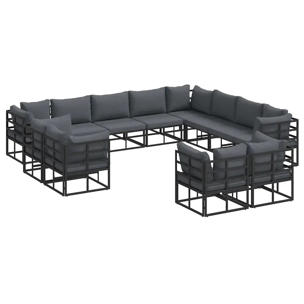 Set Divano da Giardino con cuscino 12 pcs Nero Alluminio 3378934