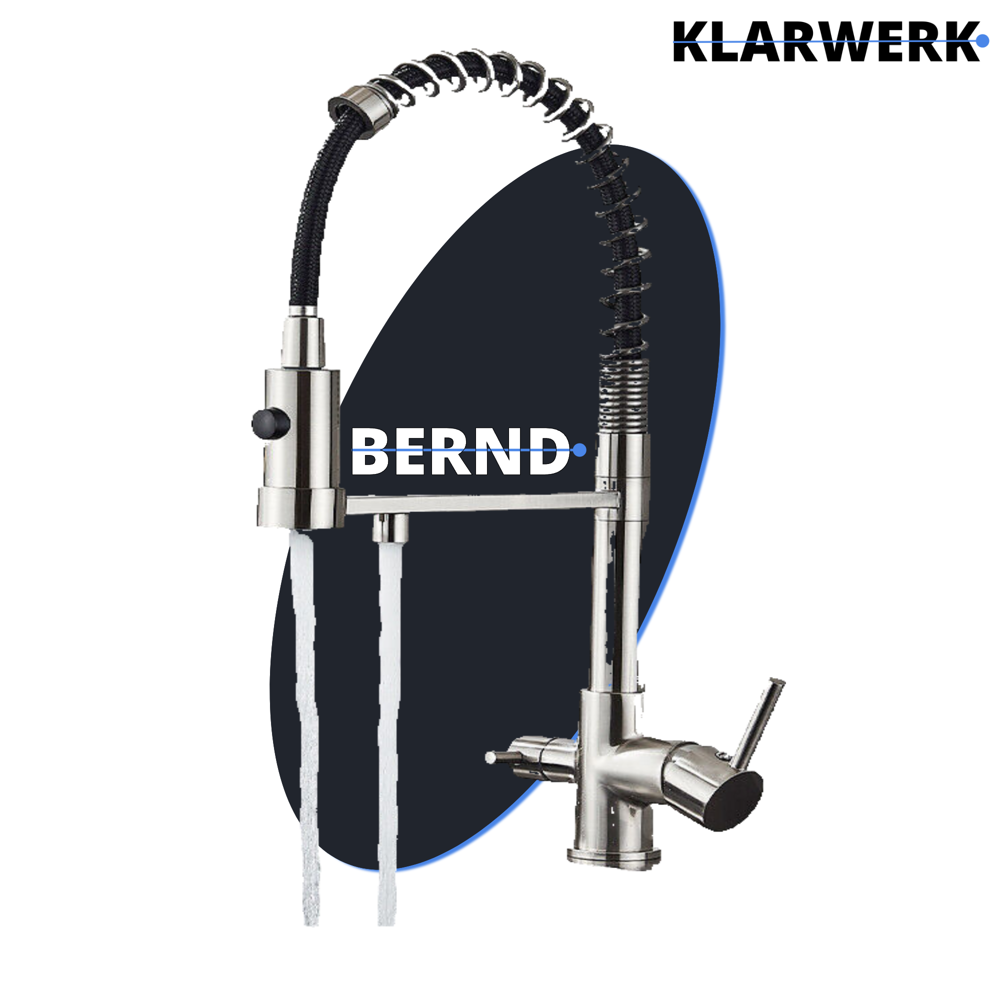 Bernd | Rubinetto da cucina a osmosi a molla a 3 vie argento Rubinetto con filtro in acciaio inossidabile spazzolato | Miscelatore da ristorante