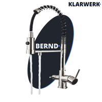 Bernd | Rubinetto da cucina a osmosi a molla a 3 vie argento Rubinetto con filtro in acciaio inossidabile spazzolato | Miscelatore da ristorante