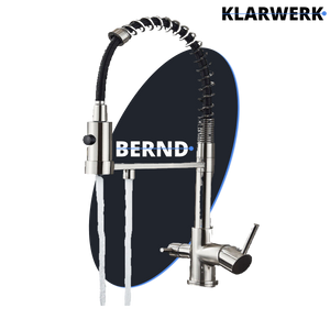 Bernd | Rubinetto da cucina a osmosi a molla a 3 vie argento Rubinetto con filtro in acciaio inossidabile spazzolato | Miscelatore da ristorante