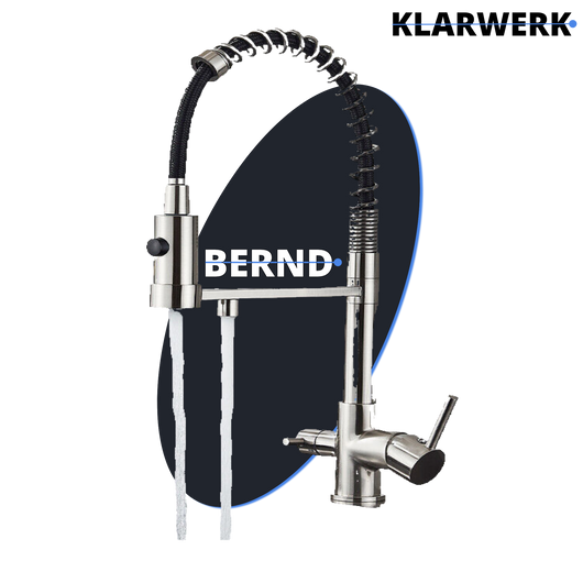 Bernd | Rubinetto da cucina a osmosi a molla a 3 vie argento Rubinetto con filtro in acciaio inossidabile spazzolato | Miscelatore da ristorante