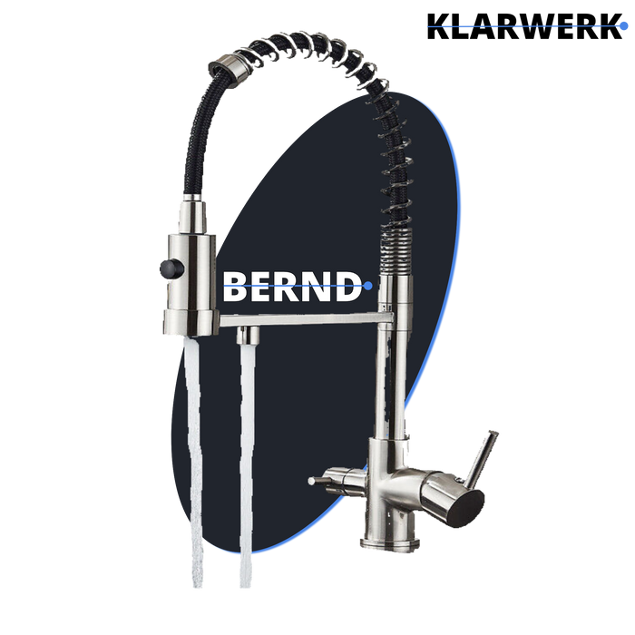 Bernd | Rubinetto da cucina a osmosi a molla a 3 vie argento Rubinetto con filtro in acciaio inossidabile spazzolato | Miscelatore da ristorante